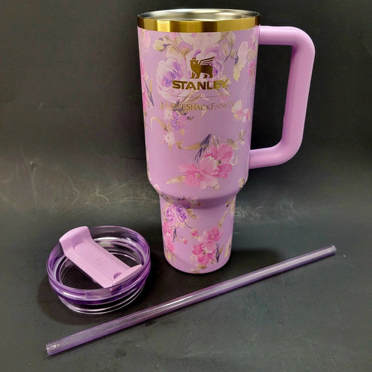 Stanley x LoveShackFancy 40 oz Quencher Tumbler – “Happy Thoughts” FlowState Lid with Straw | Floral Insulated Travel Cup