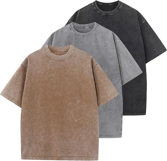 Men's Cotton T-Shirts Oversized Unisex Short Sleeves Casual Loose Wash Solid Basic Tee Top
