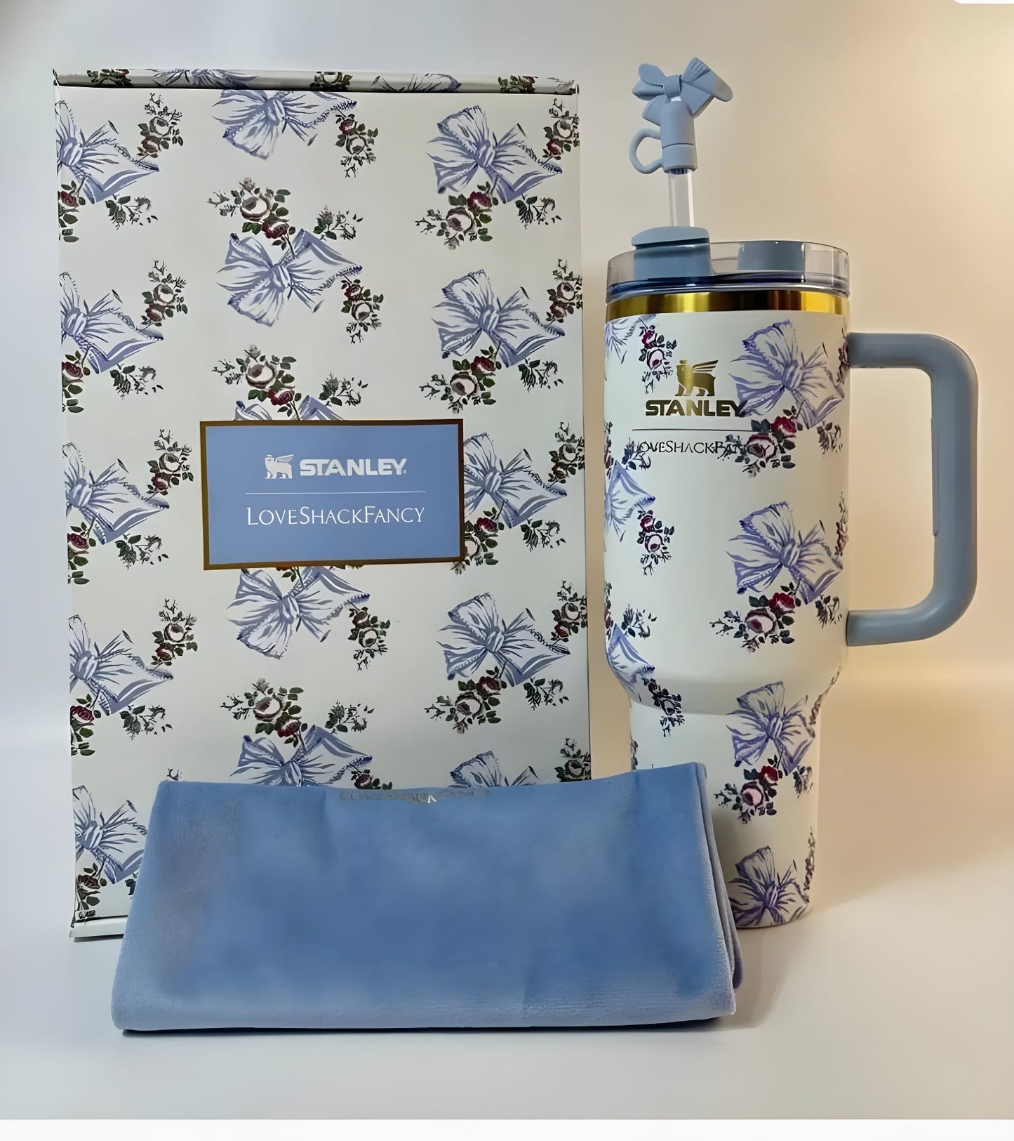 40oz Floral Bow Stainless Steel Insulated Tumbler Gift Set with Handle & Straw
