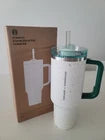 40oz White & Mint Green Stainless Steel Insulated Tumbler with Handle & Straw