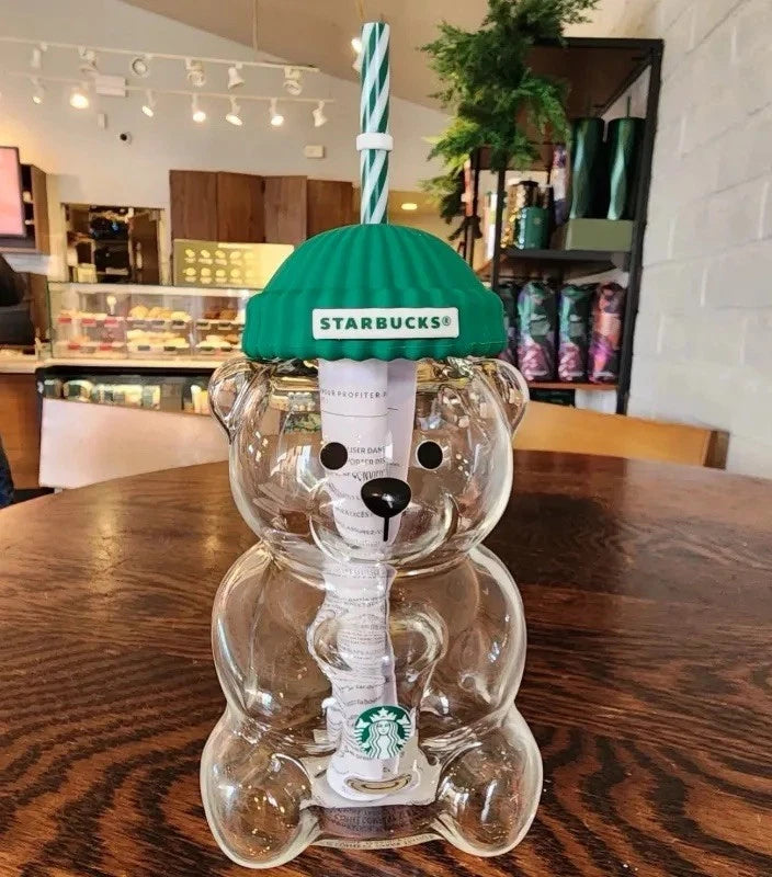 2026 Starbucks Bearista Bear Glass Cup 503ml Limited Edition Tumbler with Straw