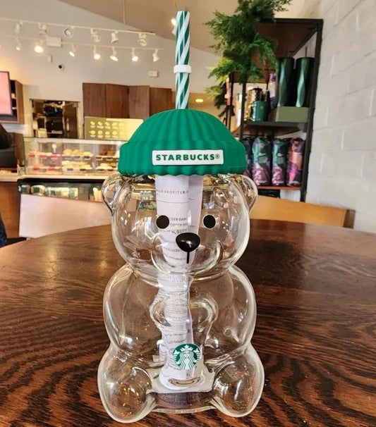 2026 Starbucks Bearista Bear Glass Cup 503ml Limited Edition Tumbler with Straw