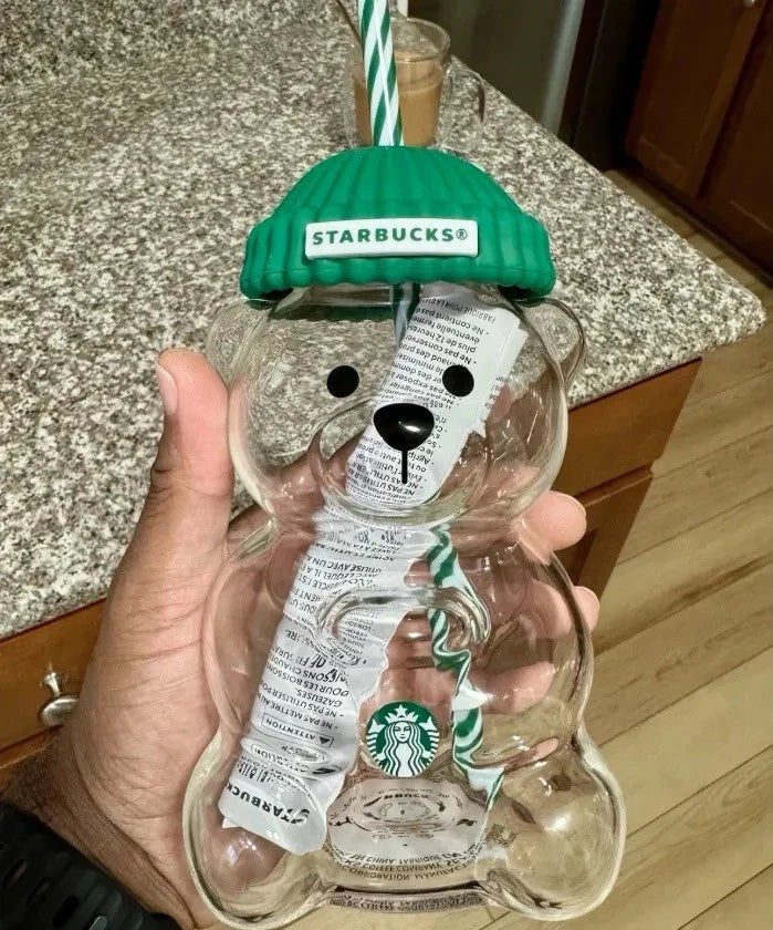 2026 Starbucks Bearista Bear Glass Cup 503ml Limited Edition Tumbler with Straw