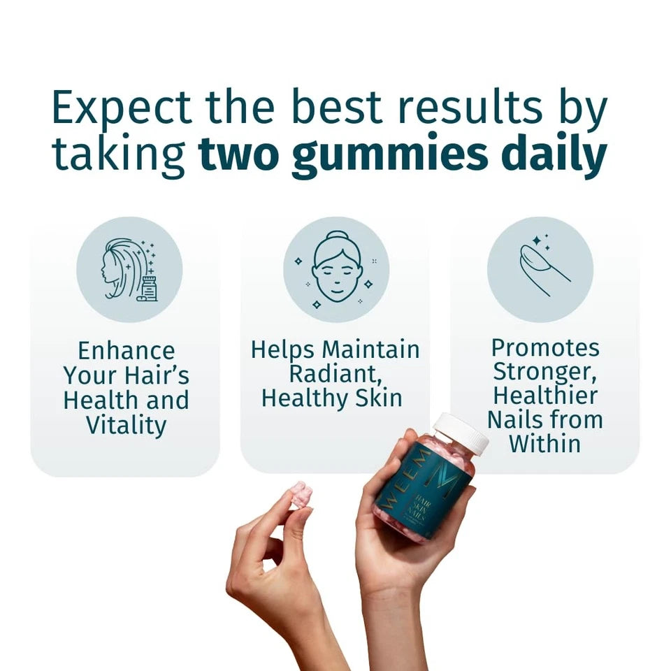 WEEM Hair Skin and Nails Gummies with Biotin – Beauty Support Supplement – 60 Count