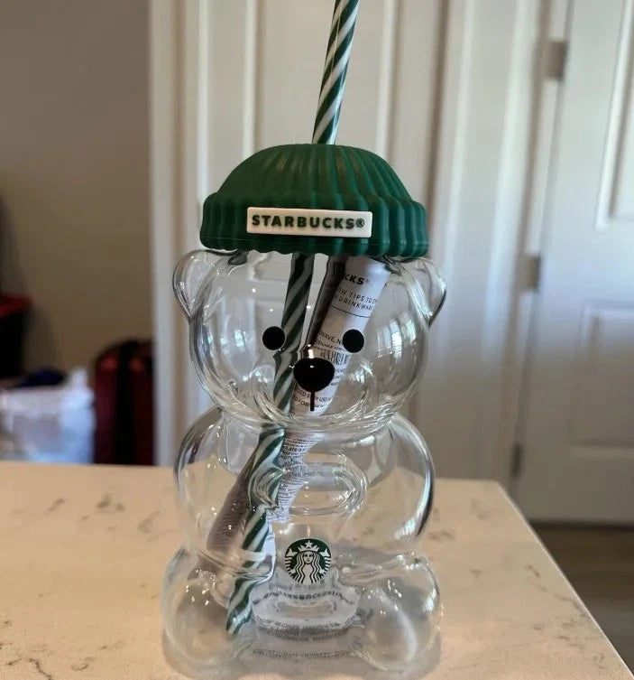 2026 Starbucks Bearista Bear Glass Cup 503ml Limited Edition Tumbler with Straw